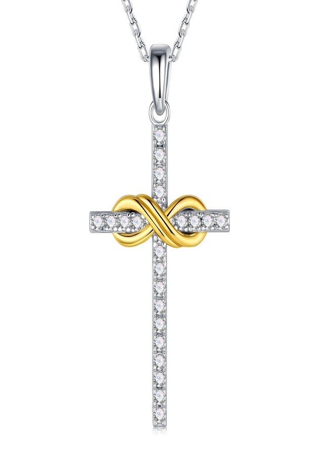 MOOSEA Gold Cross Necklace for Women, 925 Sterling Silver Cross Pendant Necklace Dainty 14K Gold Plated Moissanite Infinity Necklaces for Women Wife First Communion Gift Jewelry - Image 1